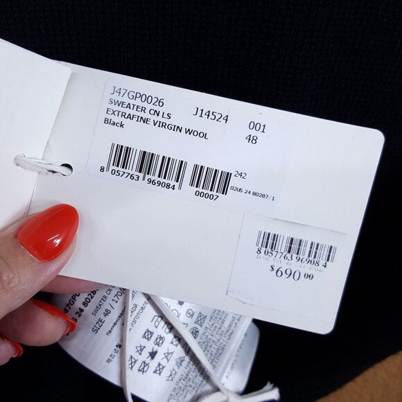 JIL SANDER Sweater Mens Size 48 Black Pullover Crew Extrafine Virgen Wool $690 - Picture 7 of 12